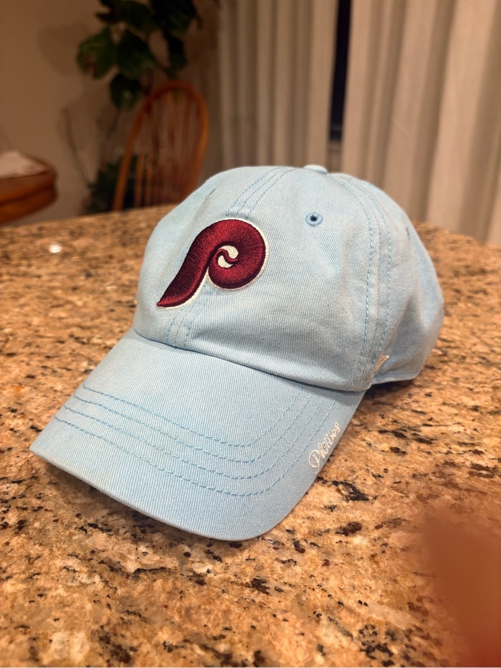 Light Blue women’s Phillies Baseball Cap with Maroon Patch